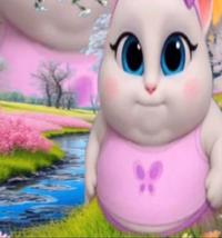 An edited image of Talking Angela. She is fat.