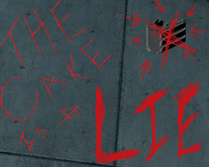 "Source":http://wesker-chick.deviantart.com/art/The-Cake-Is-A-Lie-Wallpaper-79667970
