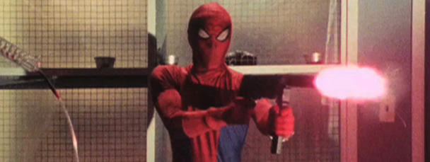 spider man firing a shotgun 