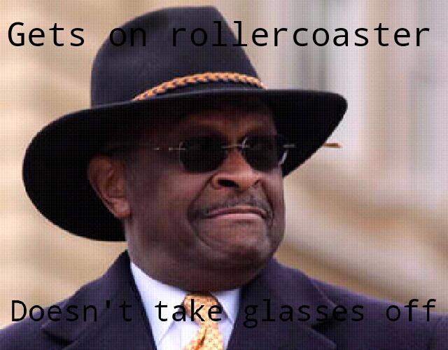 Gets on rollercoaster Doesn' t takeglas ses off