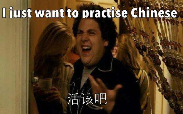 iust want to practise Chinese 活该吧