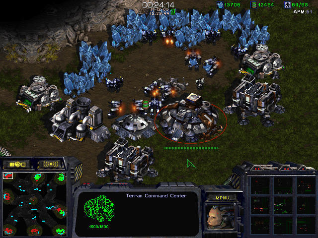D0 24:14 A64/88 15706 42484 APM:61 Terran Command Center MENU 500H500