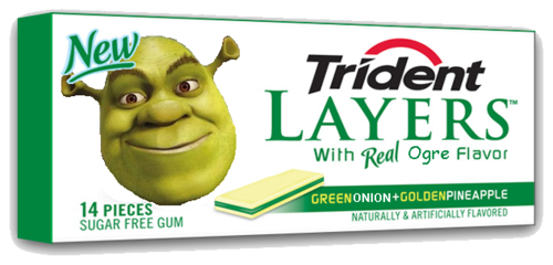 New Trident LAYERS With Real Ogre Flavor 14 PIECES SUGAR FREE GUM GREENONION+GOLDENPINEAPPLE NATURALLY&ARTIFICIALLY FLAVORED