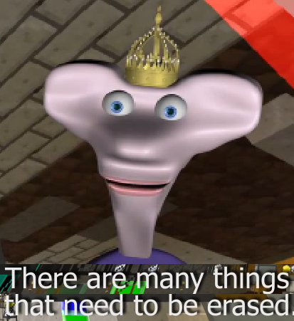 A meme showing a poorly 3D modelled mouse with a crown, from the series Ratboy Genius. At the bottom it says &quot;there are many things that need to be erased&quot;.