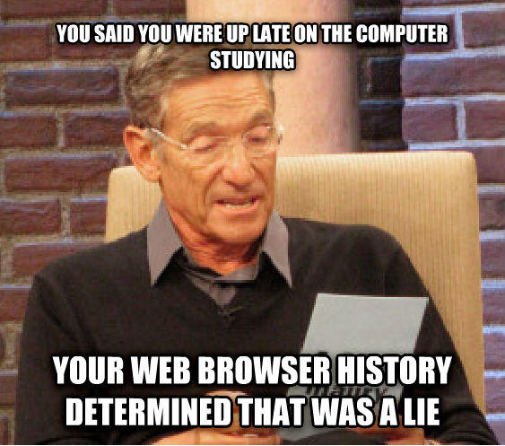 YOU SAID YOU WERE UP LATE ON THE COMPUTER STUDYING YOUR WEB BROWSER HISTORY DETERMINED THAT WASALIE