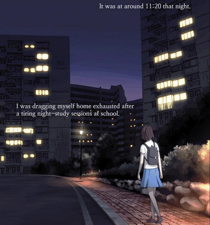 scary anime girl walking home