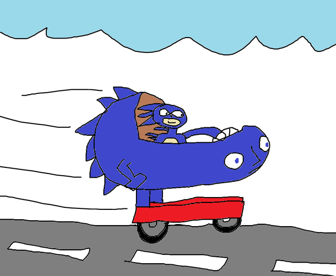 WHY DOES SANIC NEED A CAR?

I found it here: http://steamcommunity.com/sharedfiles/filedetails/?id=151987153  