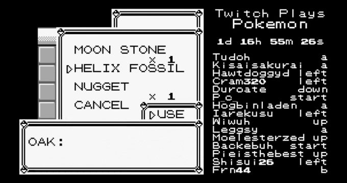 Twitch PI ays Pokemon 1d 16h 55m 26s MOON STONE HELIX FOSSIL NUGGET CANCEL Tudoh Ki sai sakurai a Hawt aogy TeTt Cram320 Duroate eft start l eft Hogbi nladen Tarekusu Hi wuh Leggsy CAUSE OTSterzed uß OAK: Backebuh start Pieisthebest up Shi sui 26 Frn44 l eft