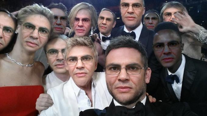This is a joke from twitter users @mouloudachour (journalist) and @tsan75 because director of Blue is the Warmest Coulour (Abdellatif Kechiche) didn't show up in the Césars ceremony in 2014 even though his Cannes Award winning movie was nominated several times. While receiving the Cesar for Best Young Actress (Meilleur Espoir Féminin) Adèle Exarchopoulos who played the main role in the movie yelled "Where are you Abdellatif ? I miss you !"

@mouloudachour then joked that he was severly missed at the Oscars too in his selfie, prompting @tsan75 to photoshop his face on Ellen De Generes' and the others. The joke is even funnier if you know that Blue Is The Warmest Colour could have been nominated for the Oscars if it had been released earlier, missing this particular requirement over a few days or so. 