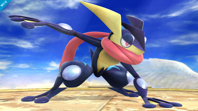 Here's a very, very new fighter in the upcoming Smash games, Greninja. Greninja's sophisticated moves are extremely fun to use once you get used to how it controls!