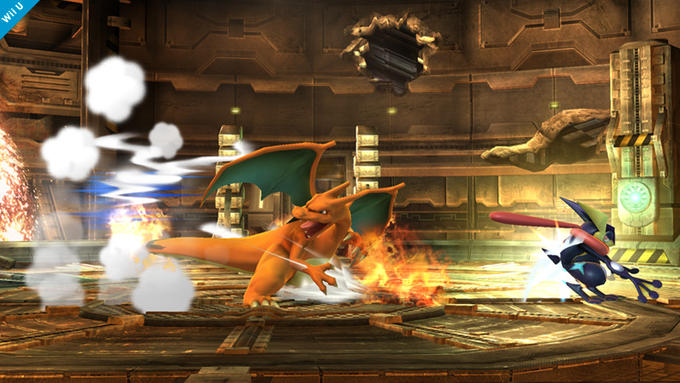 The side special attack Shadow Sneak is a move that makes Greninja suddenly disappear and ambush opponents. If you press and hold the button, Greninja will move a greater distance. Another unique feature is you can move Greninja around freely while charging up.