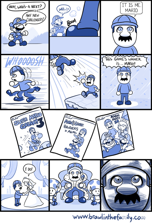 IT IS ME. MARIO okAY, WHoS-A NEXT? ANY NEW ENGERS HOODOSH THis GAMES WiNNER is... MARio!! BRoTHERS I Do! www.braulinthefaily.com