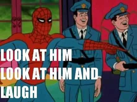 Image result for point and laugh spiderman gif