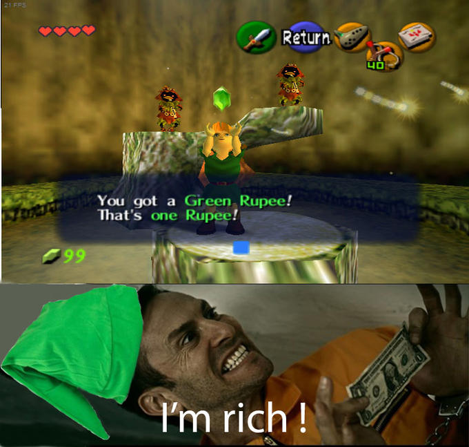 21 FFS Return 니。 You got a Green Rupee! That's one Rupee! 'm rich