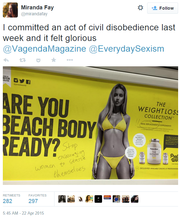 塩Follow @mirandafay I committed an act of civil disobedience last week and it felt glorious @VagendaMagazine @Everyday Sexisnm わ ★ RE YOU BEACH BODY EADY? THE WEIGHTLOS COLLECTION MEAL REPLACEMENT&SUPPLEMENTS THE , SLENDER to Starte ERCLUSIVECY AVAILABLE ONLINE AT PROTENWOR women hemso AS a PDE PA RETWEETSFAVORITES 282 297 5:45 AM-22 Apr 2015