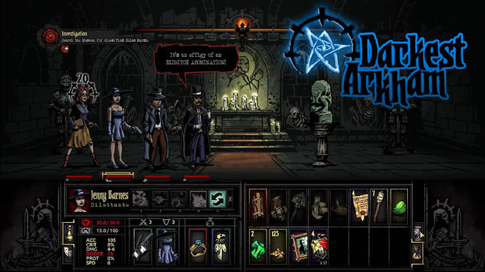Investigation It's an effigy of an ELDRTTCH ABOMITNATION! 20 Jl Jerry Barnes Dilettante 30.0/30.0 沓 15.0/100 125 ACC 105 CRIT 8% DMG 4-6 PROT 0% SPD 6
