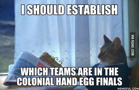 ISHOULD ESTABLIsH WHICH TEAMS ARE IN THE COLONIAL HAND EGG FINALS MEMEFUL COM