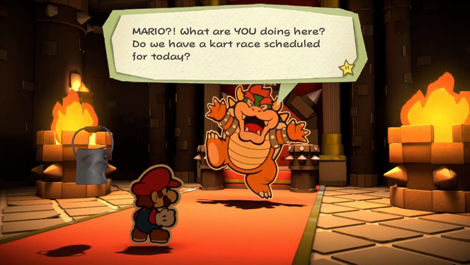 MARIO?! what are YOU doing here? Do we have a kart race scheduled for todau?