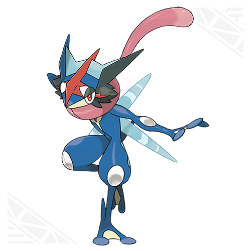 Ash-Greninja has powered up thanks to the strength of its bonds with Ash. This is the form Greninja takes when it has gained new power due to the miraculous occurrence known as the bond phenomenon. This can be brought on by the bonds between people and Pokémon. It seems that it has only known to have occurred once—several hundred years ago.

Ash-Greninja's leg strength has been enhanced compared to an ordinary Greninja, making it difficult to see because of the speed at which it can move. It takes its enemies out in a flash! It becomes able to make giant Water Shurikens on its back, and it can throw them in rapid succession.

Greninja that can become Ash-Greninja have an Ability that no Pokémon has ever had before—Battle Bond. The Battle Bond Ability triggers this Pokémon’s form change to Ash-Greninja after it causes an opponent’s Pokémon to faint. When the battle ends, the Pokémon returns to its original Greninja form. This form is only for battles where it needs to break the limits!
