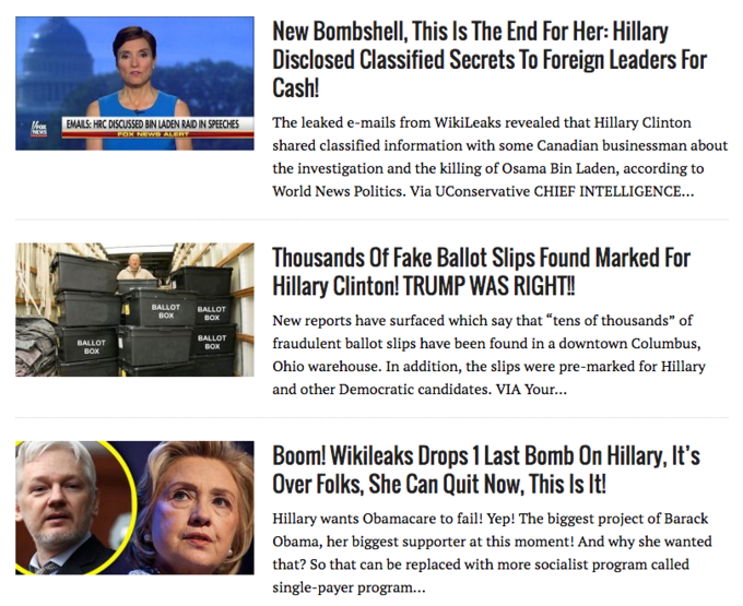 New Bombshell, This Is The End For Her: Hillary Disclosed Classified Secrets To Foreign Leaders For Cash! MAILS:HRC DISCUSSED BIN LADEN RAID IN SPEECHES The leaked e-mails from WikiLeaks revealed that Hillary Clinton shared classified information with some Canadian businessman about the investigation and the killing of Osama Bin Laden, according to World News Politics. Via UConservative CHIEF INTELLIGENCE... Thousands Of Fake Ballot Slips Found Marked For Hillary Clinton! TRUMP WAS RIGHT! BALLOT BALLOT BOX New reports have surfaced which say that "tens of thousands” of fraudulent ballot slips have been found in a downtown Columbus, Ohio warehouse. In addition, the slips were pre-marked for Hillary and other Democratic candidates. VIA Your... BoX BALLOT BOX BALLOT BOX Boom! Wikileaks Drops 1 Last Bomb On Hillary, It's Over Folks, She Can Quit Now, This Is It! Hillary wants Obamacare to fail! Yep! The biggest project of Barack Obama, her biggest supporter at this moment! And why she wanted that? So that can be replaced with more socialist program called single-payer program..