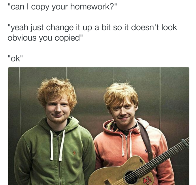 Rupert Grint And Ed Sheeran Can I Copy Your Homework Know Your Meme