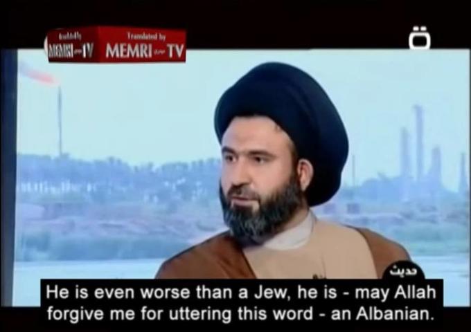 Oy Gevault Memri TV Meme of Shia Cleric using the word Albanian and asking forgiveness for uttering such a word