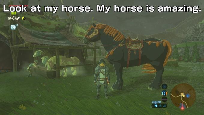 You can find him in the southern grasslands. He takes around 2+ bars of stamina to tame. He doesn't have any spurs but he runs about as fast as any other horse at their boosting speed. He also has gets his own unique bridle and saddle if you board him, but he can't have his hairstyle changed. I named mine Magnus!
