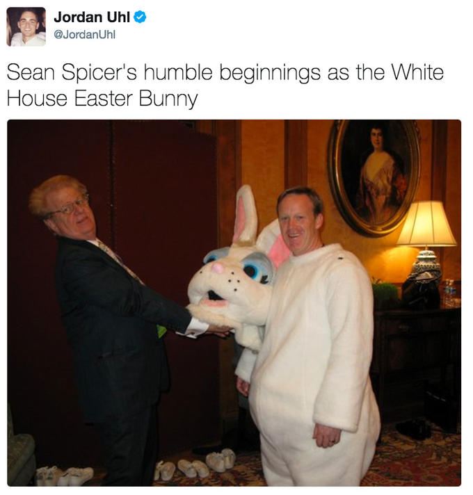 pi Jordan Uhl @JordanUhl Sean Spicer's humble beginnings as the White House Easter Bunny 2