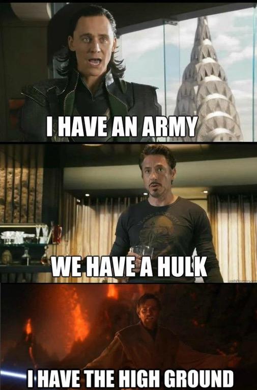 I HAVE AN ARMY WEHAVE A Hut IHAVE THE HIGH GROUND Mark Ruffalo Hulk Iron Man Loki Captain America Thor Spider-Man The Avengers