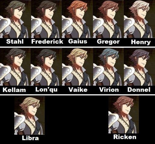 Stahl Frederick Gaius Gregor Henry Kellam Lon'qu Vaike Virion Donnel Ricken Libra