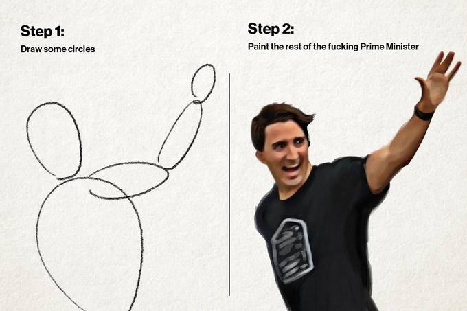 Step 1: Draw some circles Step 2: Paint the rest of the f------ Prime Minister