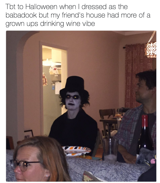 Tbt to Halloween when I dressed as the babadook but my friend's house had more of a grown ups drinking wine vibe 6