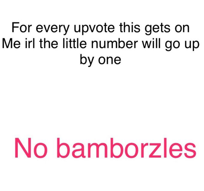 For every upvote this gets orn Me irl the little number will go up by one No bamborzles