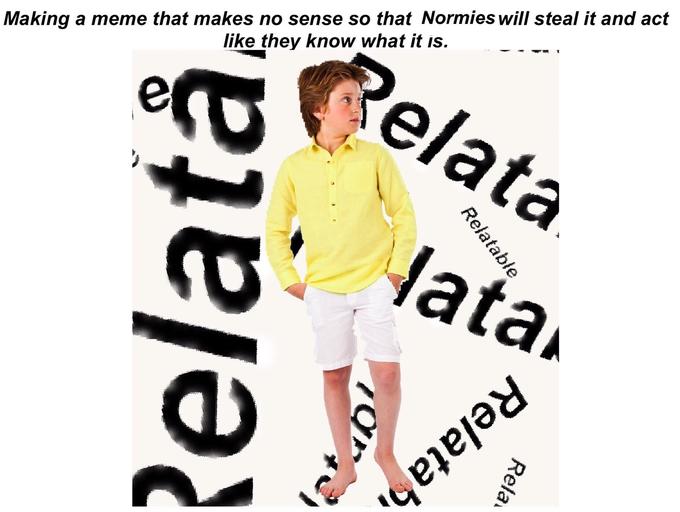 Making a meme that makes no sense so that normies will steal it and act like they know what it is