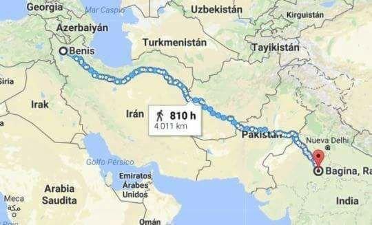 Georgia far Casp Uzbekistán Kirguistán zerbaiyán Turkmenistán Benis Tayikistán iria rak Irán 810 h 4.011 km Nueva Delbhi Golfo Pérsico Bagina Ra Arabia Meca Saudita Emiratos Árabes Unidos India aso