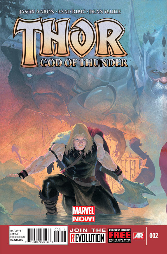 ASON AARONo ESAD RIBIC DEAN WHILE GOD OF THUNDER MARVEL NOW! 0211 JOIN THE PURCHRSE INCLUDES FREE RATED T 3.99US DIRECT EDITION REVOLUTION DIGITRL COPV OFFER 59606 07913