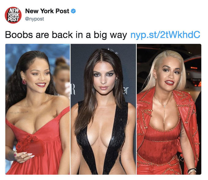 NEW YORK POST New York Post 선 @nypost Boobs are back in a big way nyp.st/2tWkhdC