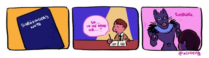 ScHRDDINGER's NOTE So.. is S HE DEAD SHRUG OR. Calkten