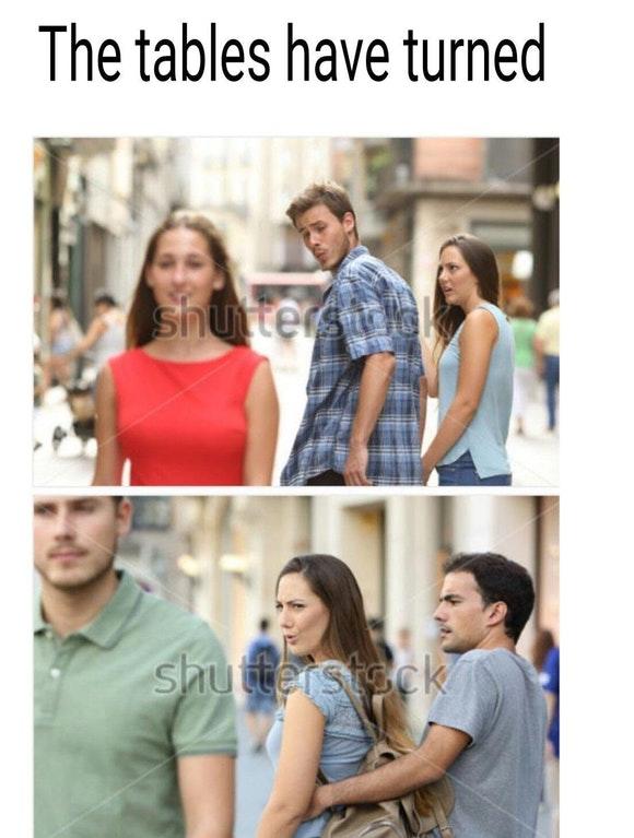 Distracted Boyfriend Meme Yellow Cat Leggings by ellenhenryart