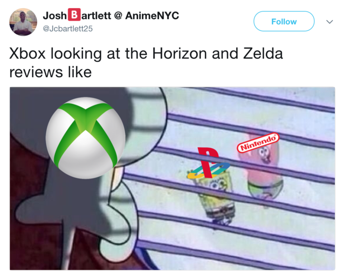 Josh Bartlett @ AnimeNYC @Jcbartlett25 Follow Xbox looking at the Horizon and Zelda reviews like Nintendo