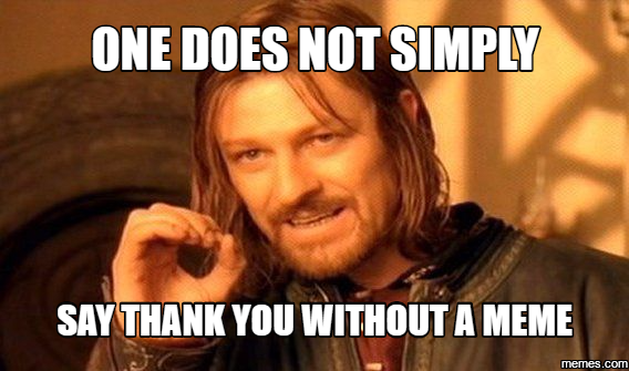 ONE DOES NOT SIMPLY SAY THANK YOU WITHOUT A MEME memes.com