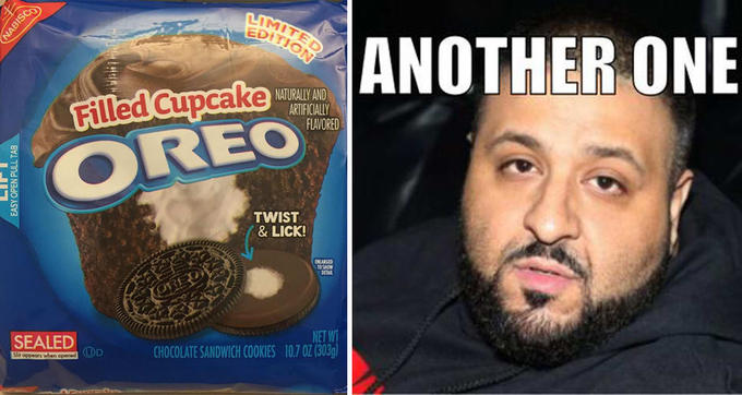 2-Panel meme of Oreo cream filled cupcakes and the reaction is appropriately "DJ Khaled":/memes/people/dj-khaled ANOTHER ONE catchphrase.