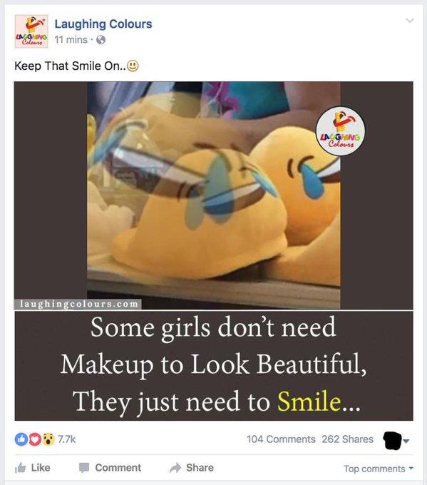 Laughing Colours 11 mins . Keep That Smile On.. LA GHNG Some girls don't need Makeup to Look Beautiful, They just need to Smile... 104 Comments 262 Shares 1 Like -Comment → Share Top comments