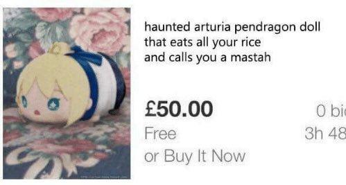 haunted arturia pendragon doll that eats all your rice and calls you a mastah £50.00 Free or Buy It Now 0 bi 3h 48