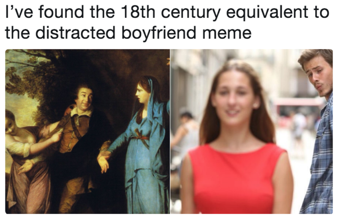 I've found the 18th century equivalent to the distracted boyfriend meme