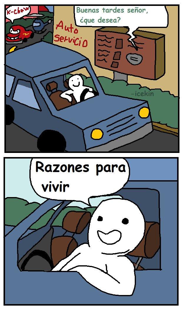 Buenas tardes señor, k-ChoW čque desea? Auto 安8 cekin Razones para vivir comics cartoon text fiction comic book