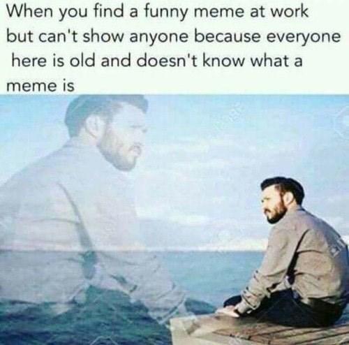 When you find a funny meme at work but can't show anyone because everyone here is old and doesn't know what a meme is