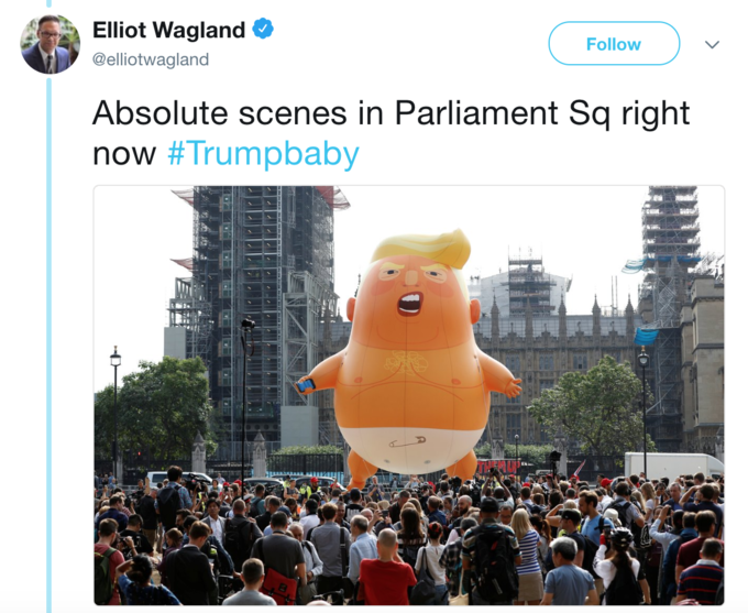 Elliot Wagland o @elliotwagland Follow Absolute scenes in Parliament Sq right now #Trumpbaby