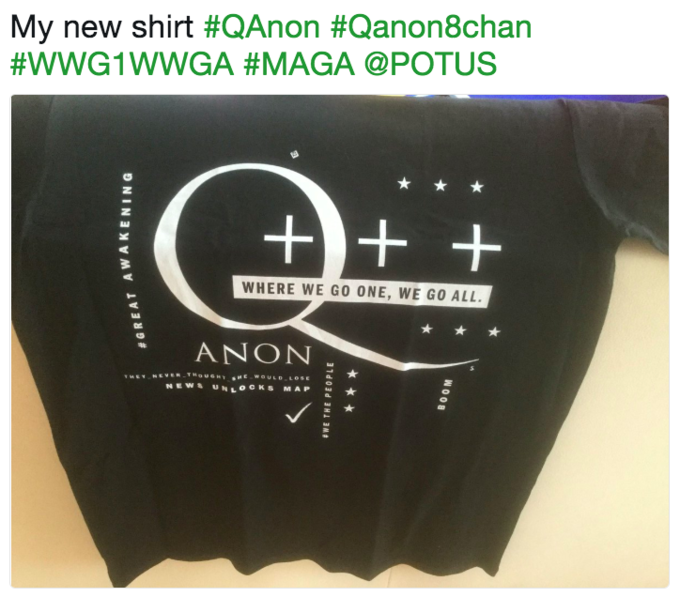 My new shirt #QAnon #Qanon8chan #WWG1 WWGA #MAGA @POTUS WHERE WE GO ONE, WE GO ALL ANON NEWS UNLOCKs MAP