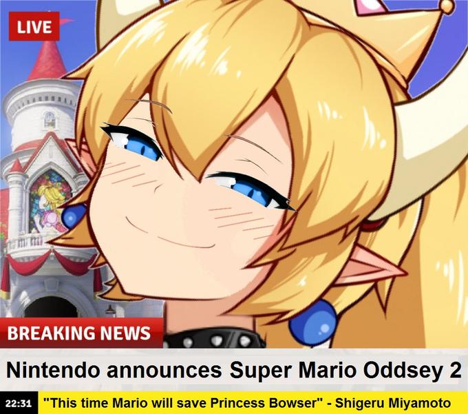 LIVE BREAKING NEWS Nintendo announces Super Mario Oddsey 2 22:31 "This time Mario will save Princess Bowser" - Shigeru Miyamoto